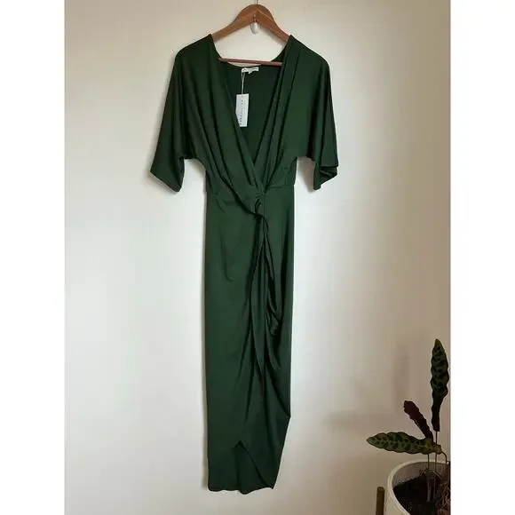 Baltic Born Solana ruched hunter green wrap 3/4 sleeve dress size Medium NWT - Picture 4 of 10